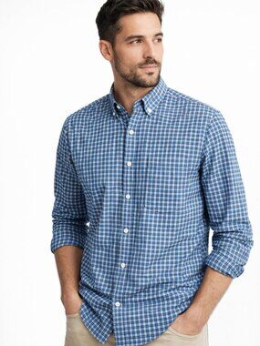 Goodfellow & Co Men’s Button‑Down Shirt Light Blue Navy Gingham XL Slim
